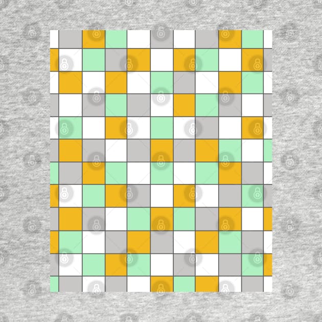 Grey, Mint Green and Mustard Yellow, Checked, Grid by OneThreeSix